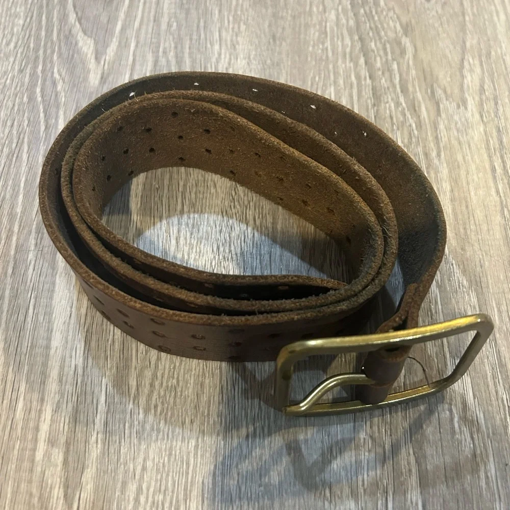 Woman’s Brown Leather Belt with Gold Buckle distressed look